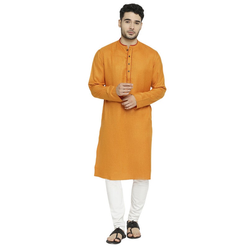 ARCHATTIRE Men’s Orange Polycotton Long Kurta for Men - Image 1