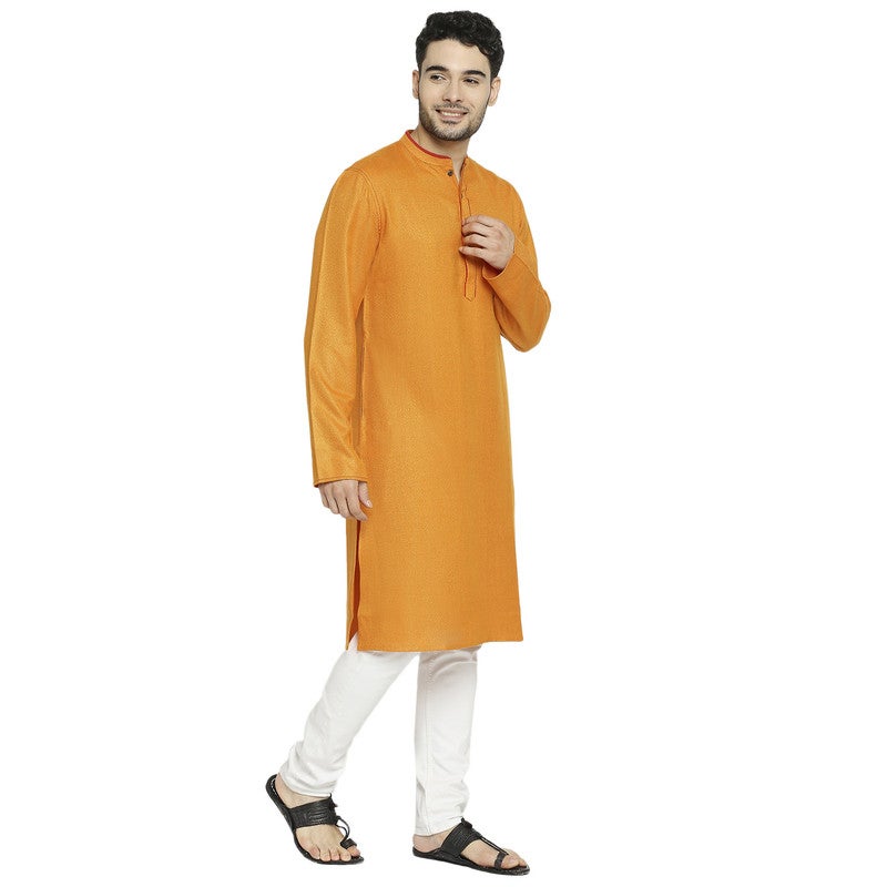 ARCHATTIRE Men’s Orange Polycotton Long Kurta for Men - Image 3