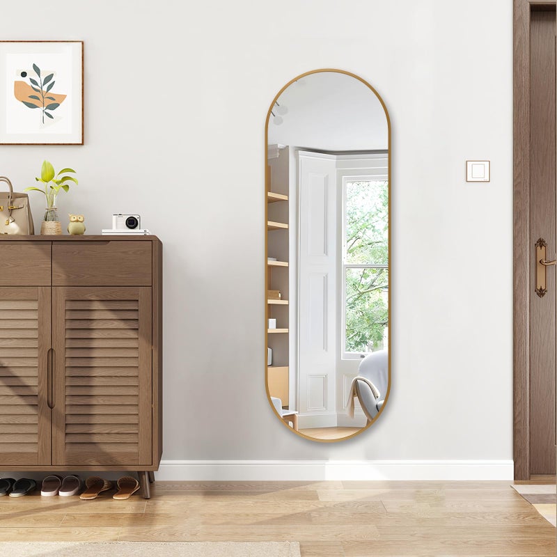 TheiaMo Oval Full Length Mirror, 48"Ã—16" Wall-Mounted Mirror with Metal Frame, Ultra-Clear Explosion-Proof Dressing Mirror, Simple and Classic Deco for Cloakroom/Bedroom/Living Room, Gold - Image 1