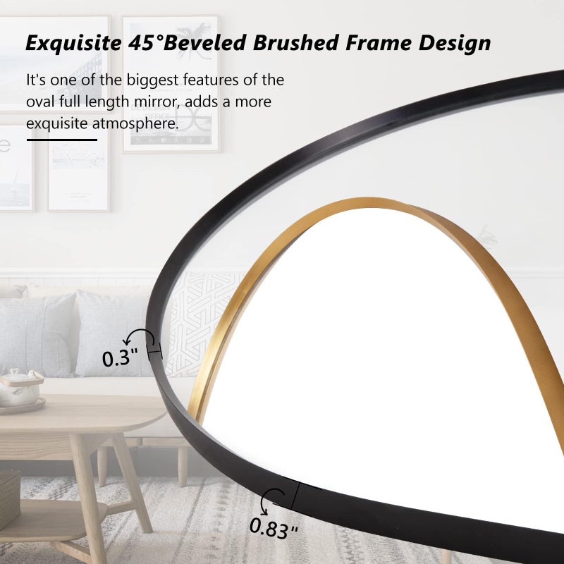 TheiaMo Oval Full Length Mirror, 48"Ã—16" Wall-Mounted Mirror with Metal Frame, Ultra-Clear Explosion-Proof Dressing Mirror, Simple and Classic Deco for Cloakroom/Bedroom/Living Room, Gold - Image 3