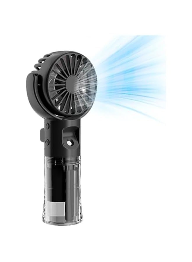 Portable Handheld Personal Misting Fan, 4 Speeds Cooling Water Spray, Rechargeable Adjustable Angle Fan with Lanyard for Kids Woman Man Home Office Indoors Makeup Outdoors Travel Camping (Black) - Image 1