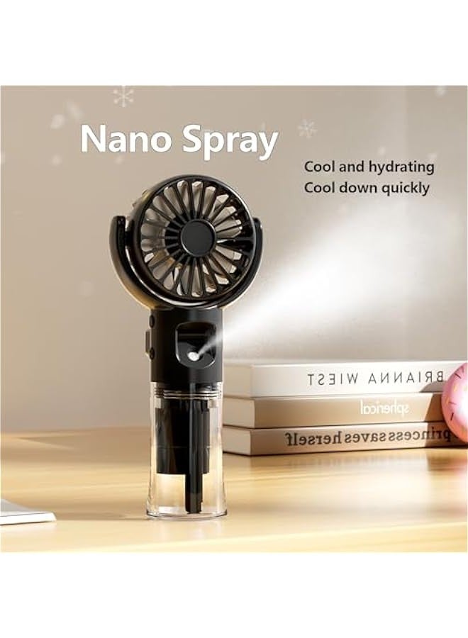 Portable Handheld Personal Misting Fan, 4 Speeds Cooling Water Spray, Rechargeable Adjustable Angle Fan with Lanyard for Kids Woman Man Home Office Indoors Makeup Outdoors Travel Camping (Black) - Image 2
