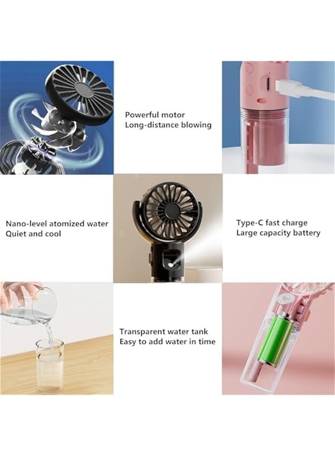 Portable Handheld Personal Misting Fan, 4 Speeds Cooling Water Spray, Rechargeable Adjustable Angle Fan with Lanyard for Kids Woman Man Home Office Indoors Makeup Outdoors Travel Camping (Black) - Image 5
