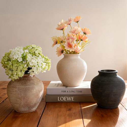 RIKBVOM Ceramic Flower Vase Home Decor, 6.2 inch Farmhouse Rustic Vintage Decorative Vases, Pottery Terracotta Boho Flowers Vases for Dining Table, Living Room, Shelf, Kitchen, Bedroom (6.2"-White) - Image 2