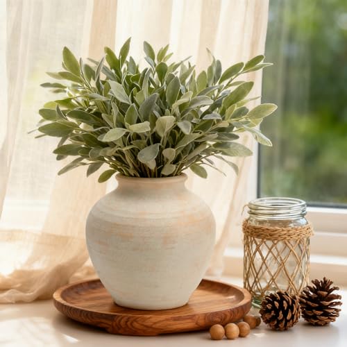 RIKBVOM Ceramic Flower Vase Home Decor, 6.2 inch Farmhouse Rustic Vintage Decorative Vases, Pottery Terracotta Boho Flowers Vases for Dining Table, Living Room, Shelf, Kitchen, Bedroom (6.2"-White) - Image 3
