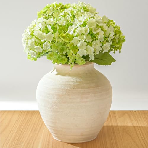 RIKBVOM Ceramic Flower Vase Home Decor, 6.2 inch Farmhouse Rustic Vintage Decorative Vases, Pottery Terracotta Boho Flowers Vases for Dining Table, Living Room, Shelf, Kitchen, Bedroom (6.2"-White) - Image 1