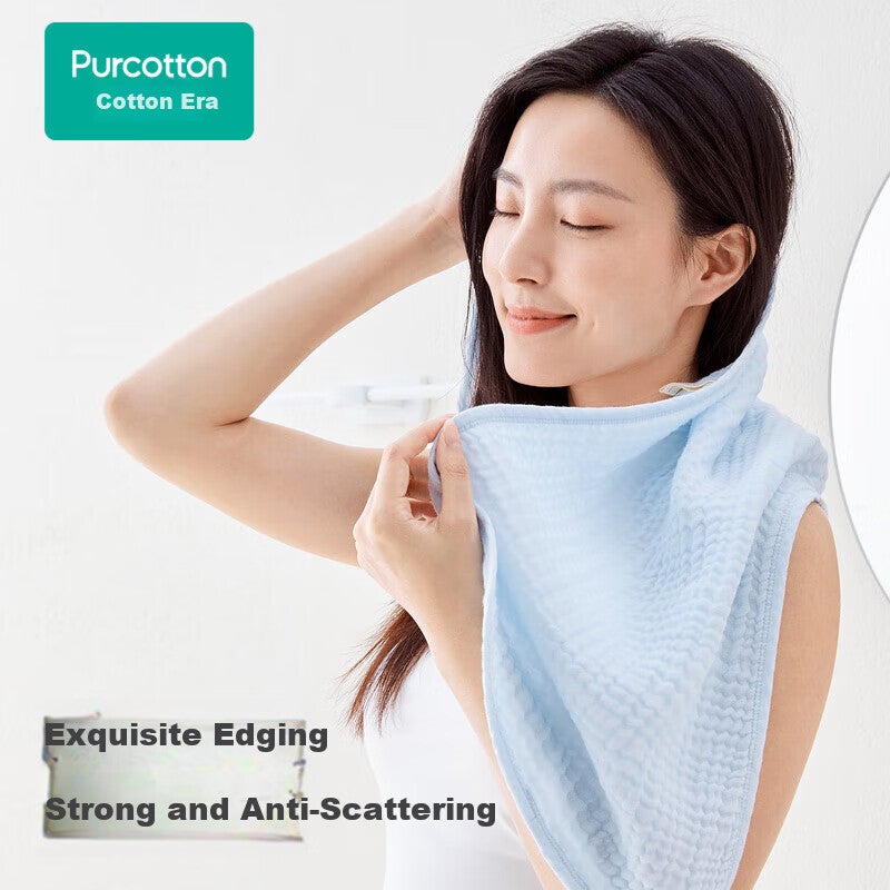 JD Jing Zao PurCotton Towel, Four-Layer Pleated Gauze Towel, Household Pure Cotton, Absorbent, Soft, Quick-Drying - Cotton Velvet Blue, 34×76cm - Image 1