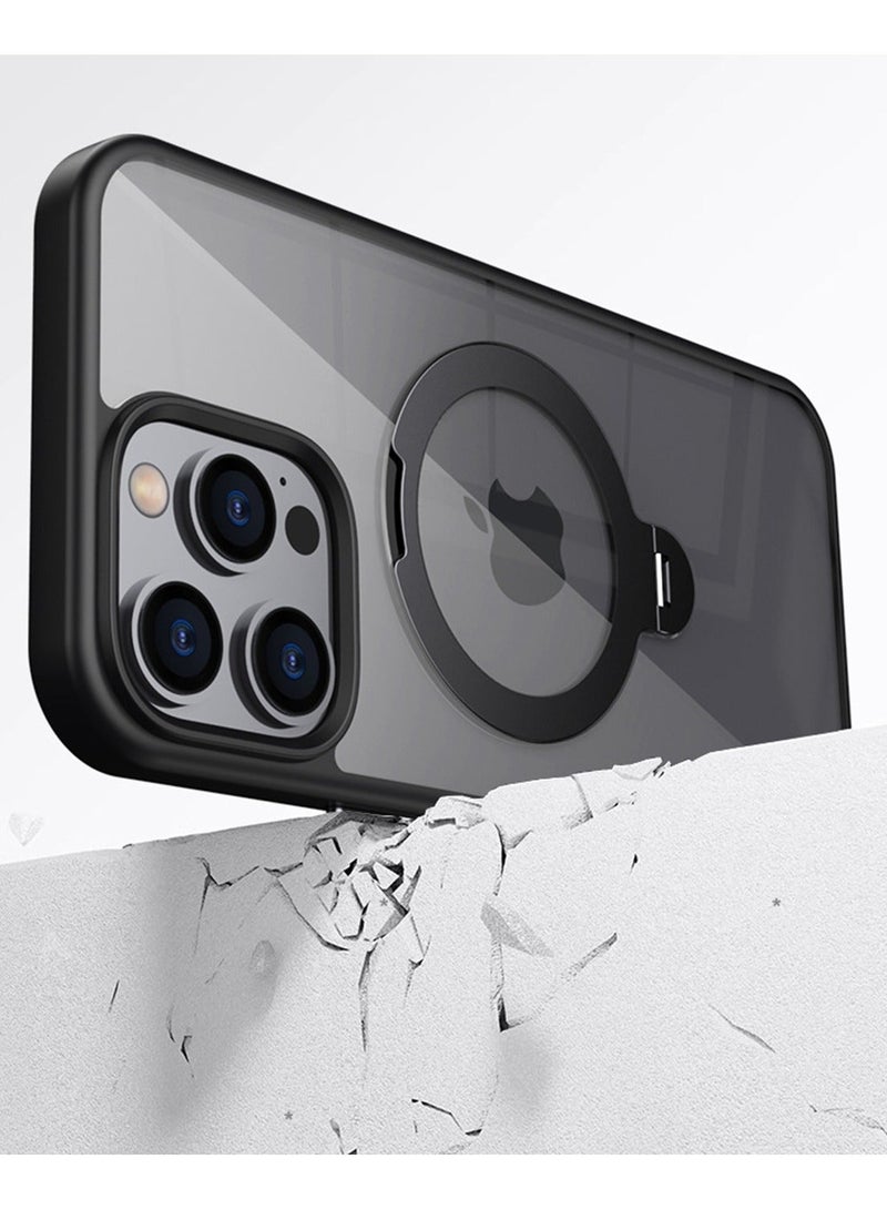 كومبي مناسبة ل iPhone 16 برو ماكس المغناطيسي ostand حالة الهاتف ، متوافق مع Magsafe ، المدمج في قوس ، شفافة رقيقة لينة الحافة الخلفية ، ومكافحة بصمات الأصابع حالة الهاتف الأسود / الشفاف - Image 4
