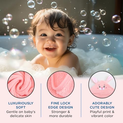 Mee Mee Hooded Baby Bath Towel for New Born | Wash Cloth, Quick Absorbent, Can be Used for Baby Swaddling, Extra Soft Cotton Towels for Kids/Toddlers/Infants/Babies, Pack of 1, (Pink Rabbit) 80X80 CM - Image 4