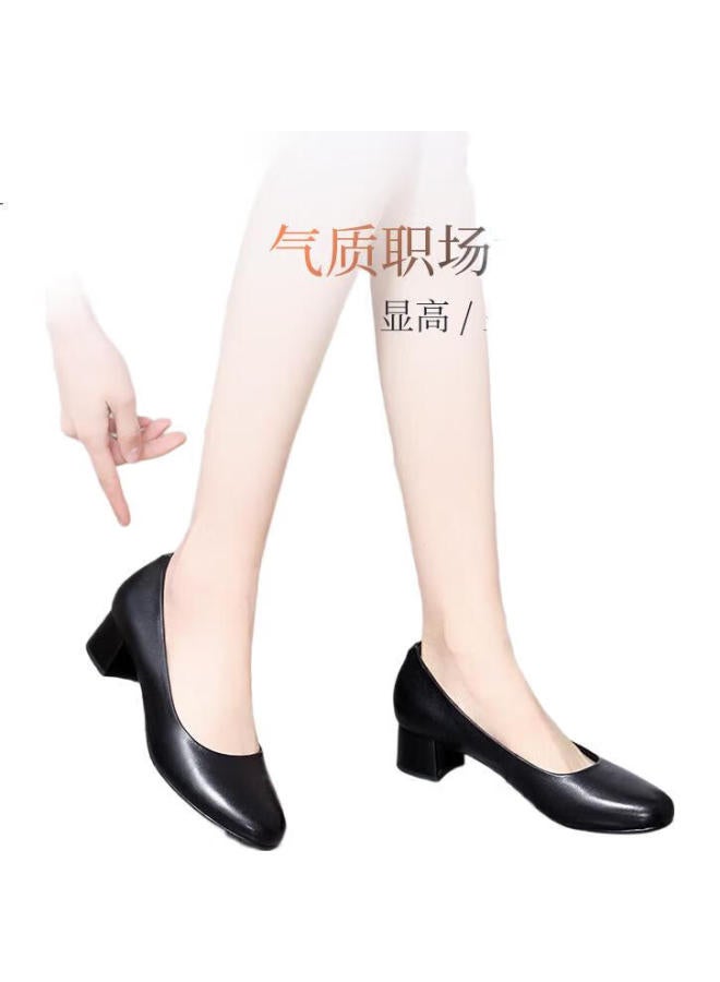 Strongman Qiangren Women'S 4Cm Chunky Heel Commuter Leather Shoes Comfortable Elegant Pointed Toe Women'S Shoes Jda170013 Black 37 - Image 3