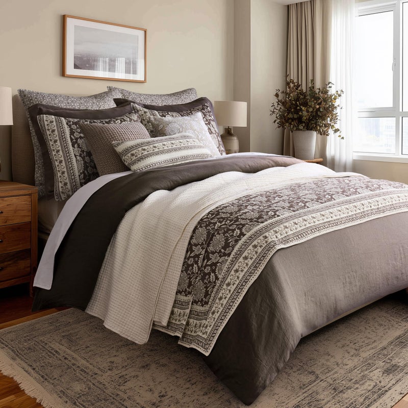 Levtex Home Adare Cocoa Reversible Full/Queen Quilt Set (88x92in) and 2 Pillow Shams (26x20in) - Floral Bedding - Brown Cream - Cotton Full/Queen Size Quilt Bedding Set - Lightweight, Soft, Pre-Washed - Image 3