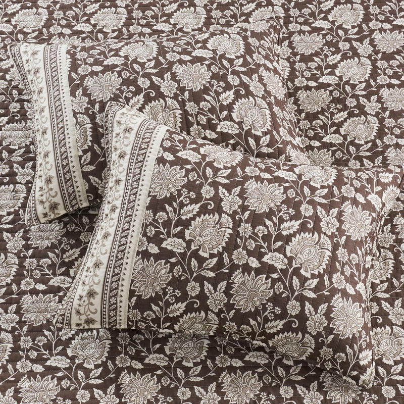 Levtex Home Adare Cocoa Reversible Full/Queen Quilt Set (88x92in) and 2 Pillow Shams (26x20in) - Floral Bedding - Brown Cream - Cotton Full/Queen Size Quilt Bedding Set - Lightweight, Soft, Pre-Washed - Image 5