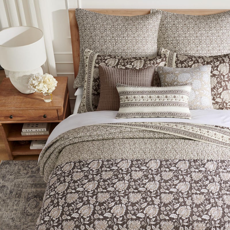 Levtex Home Adare Cocoa Reversible Full/Queen Quilt Set (88x92in) and 2 Pillow Shams (26x20in) - Floral Bedding - Brown Cream - Cotton Full/Queen Size Quilt Bedding Set - Lightweight, Soft, Pre-Washed - Image 4