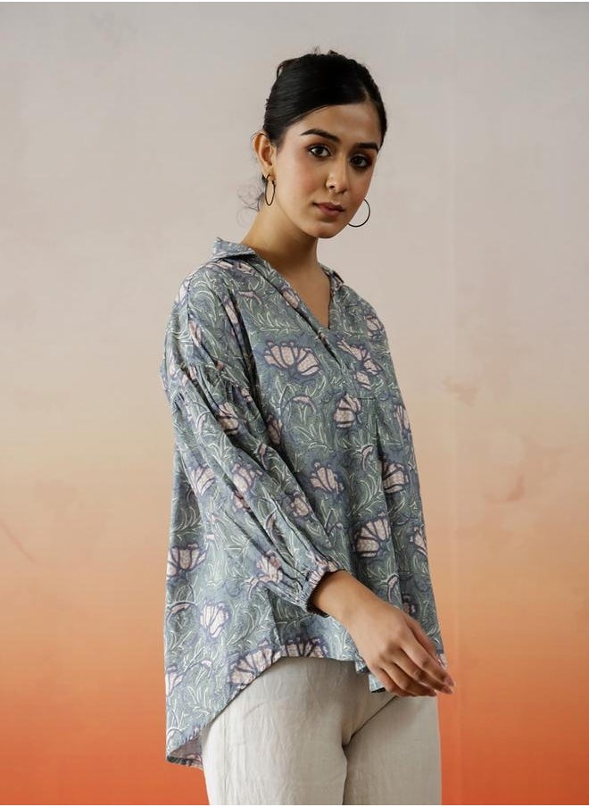 All-Over Floral Print Balloon Sleeve Cotton Top - pzsku/ZBFF1843F1243FB678ED0Z/45/_/1740487800/dd17d76f-3337-482c-a198-5d88ba4ab9ce