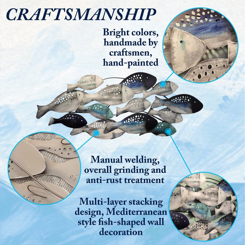 FMXYMC Coastal Ocean Metal 3D Fish Wall Sculpture, 50" x 20", Hand Painted Hanging Decoration for Living Room/Bedroom/Dining Room - Image 5