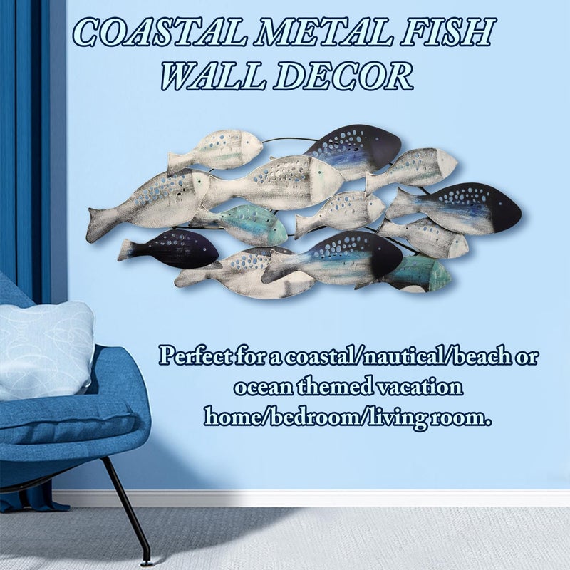 FMXYMC Coastal Ocean Metal 3D Fish Wall Sculpture, 50" x 20", Hand Painted Hanging Decoration for Living Room/Bedroom/Dining Room - Image 2