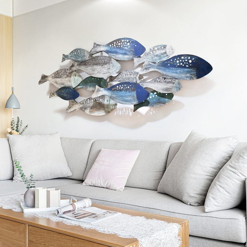 FMXYMC Coastal Ocean Metal 3D Fish Wall Sculpture, 50" x 20", Hand Painted Hanging Decoration for Living Room/Bedroom/Dining Room - Image 1