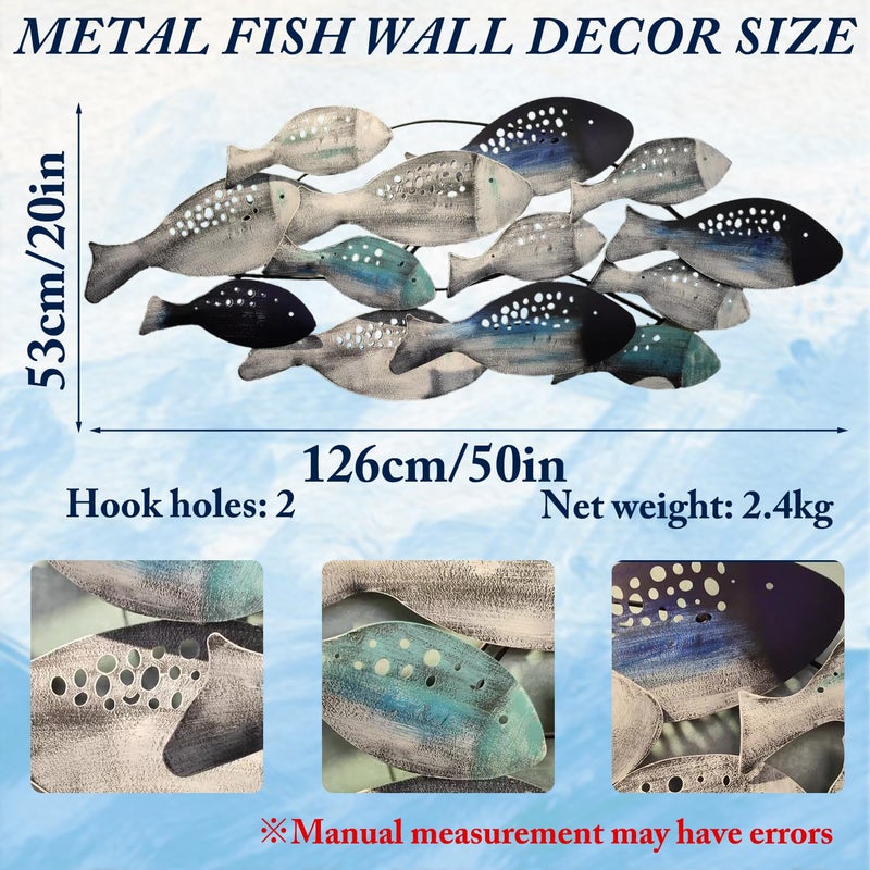 FMXYMC Coastal Ocean Metal 3D Fish Wall Sculpture, 50" x 20", Hand Painted Hanging Decoration for Living Room/Bedroom/Dining Room - Image 3