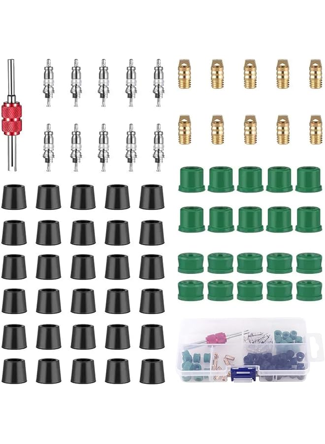 مجموعة إصلاح مكيف الهواء، 71 قطعة، أداة إصلاح، حشية السترة الصفراء، خراطيم السترة الصفراء، مجموعة إصلاح الحالة، 10 قطع من أنوية الصمامات، 50 قطعة من حشية الخراطيم، 10 قطع من الصمامات، مجموعة إلكترونيات - Image 1
