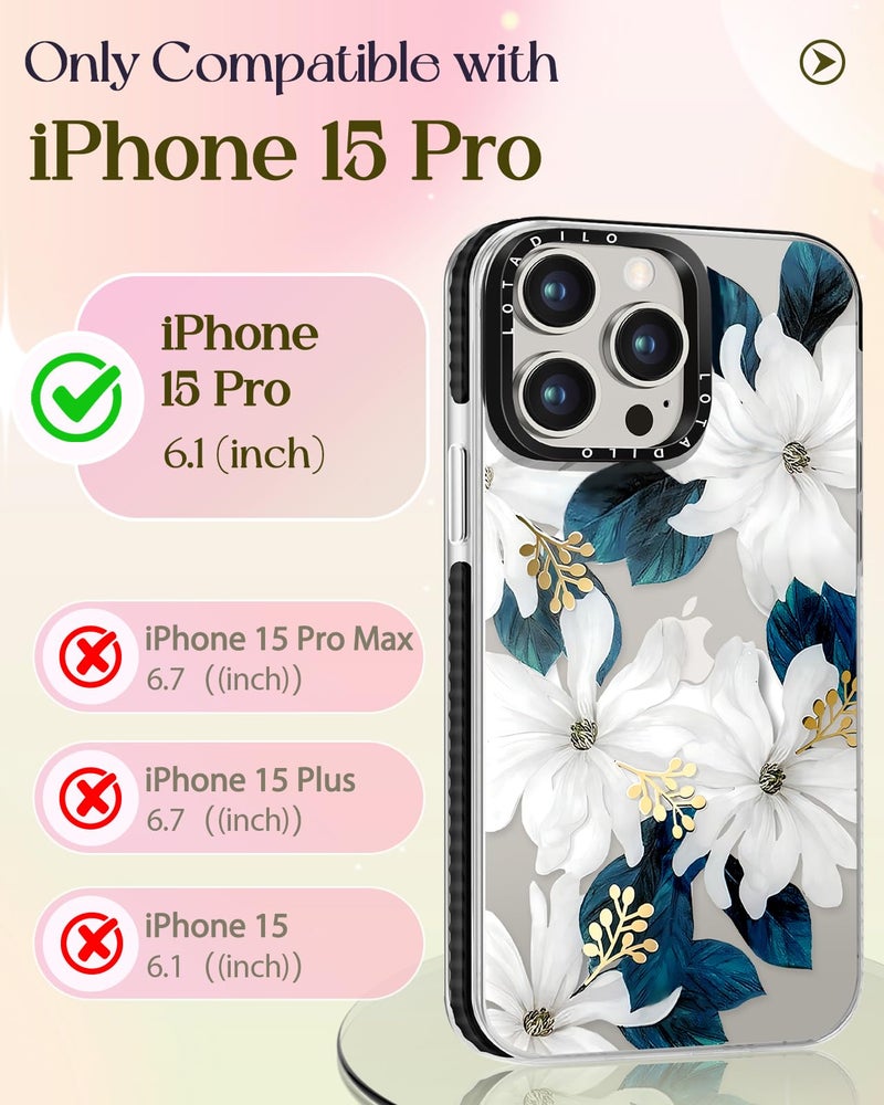 Lotadilo for iPhone 15 Pro Case for Women - Girls Kawaii Design Compatible with Magsafe Magnetic Ring Holder Stand Blue Flower Phone Covers Aesthetic Girly TPU Funda for 15 Pro - Image 2