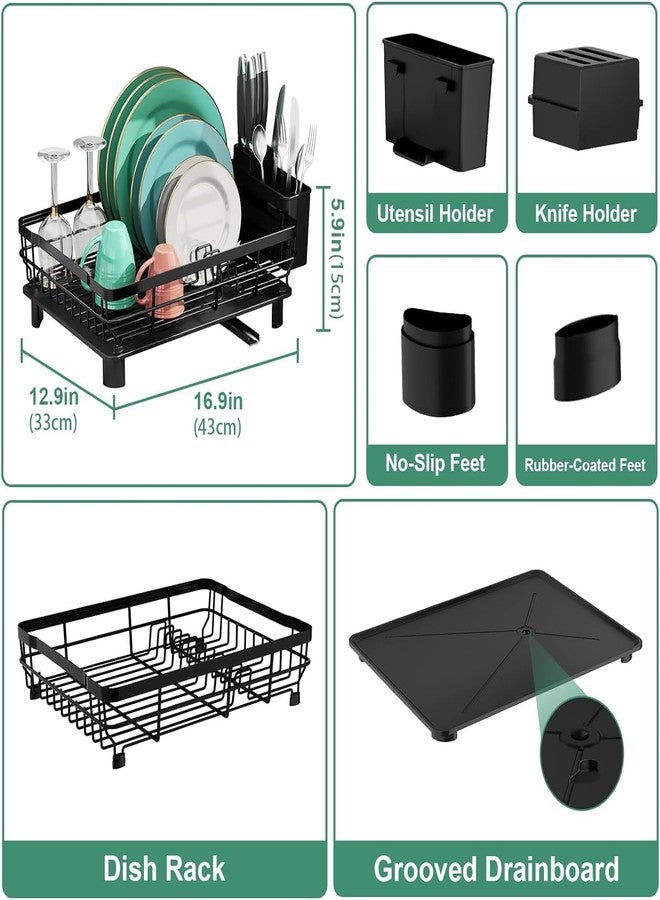 Ndola Dish Drying Rack, Dish Rack,Dish Racks for Kitchen Counter,Dish Drainer with Removable Utensil Holder,Drainboard and Swivel Spout(Black,Metal) - Image 3