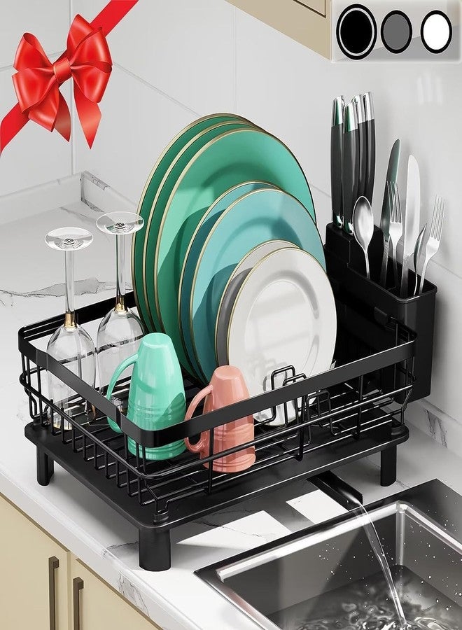 Ndola Dish Drying Rack, Dish Rack,Dish Racks for Kitchen Counter,Dish Drainer with Removable Utensil Holder,Drainboard and Swivel Spout(Black,Metal) - Image 1