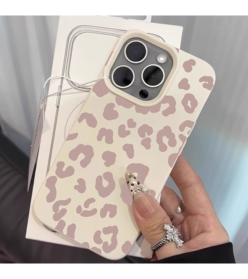 حافظة هاتف بنقشة الفهد الوردية وملمس الليتشي متوافقة مع iPhone 14 Plus - Image 5