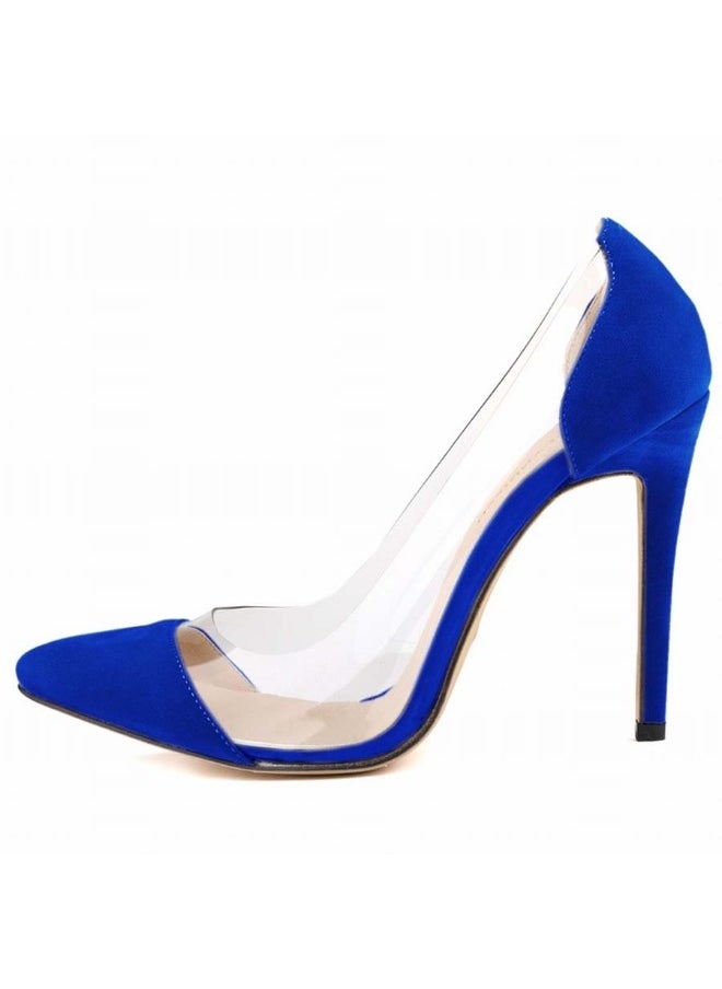 Loquat Pointed Toe Contrast Cut-Out Flannel Stiletto Heels 8cm Blue  - Image 1