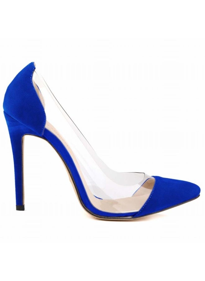 Loquat Pointed Toe Contrast Cut-Out Flannel Stiletto Heels 8cm Blue  - Image 2
