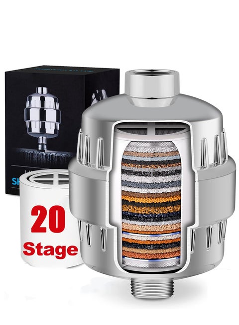 20 Stage Shower Filter with Vitamin C E for Hard Water - High Output Filter to Remove Chlorine and Fluoride - 1 Cartridges Included -Consistent Flow Showerhead Filter