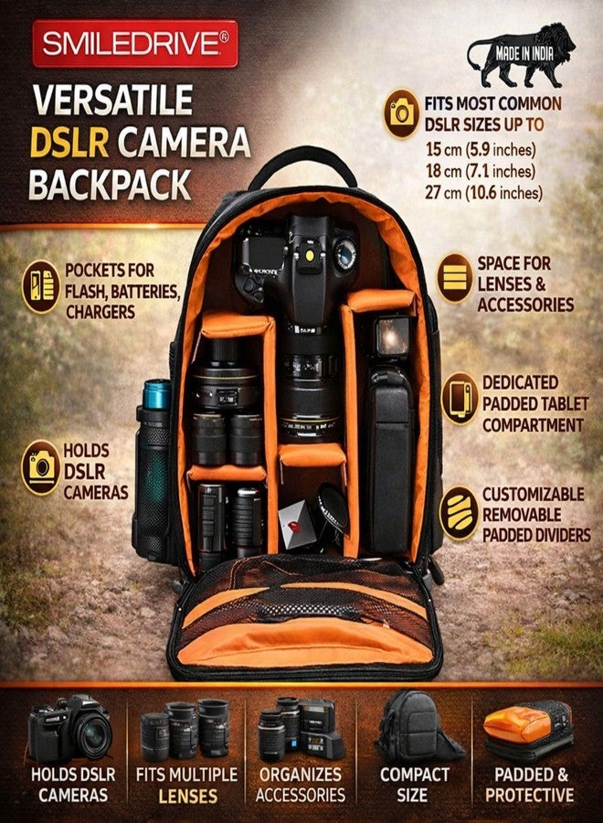 SMILEDRIVE® Waterproof DSLR Camera & Laptop Backpack - Lightweight, Durable & Travel-Ready Gear Bag with Top-Side Buckles | Fits Most Common Camera Sizes | Custom Dividers | Rain Cover - Image 2