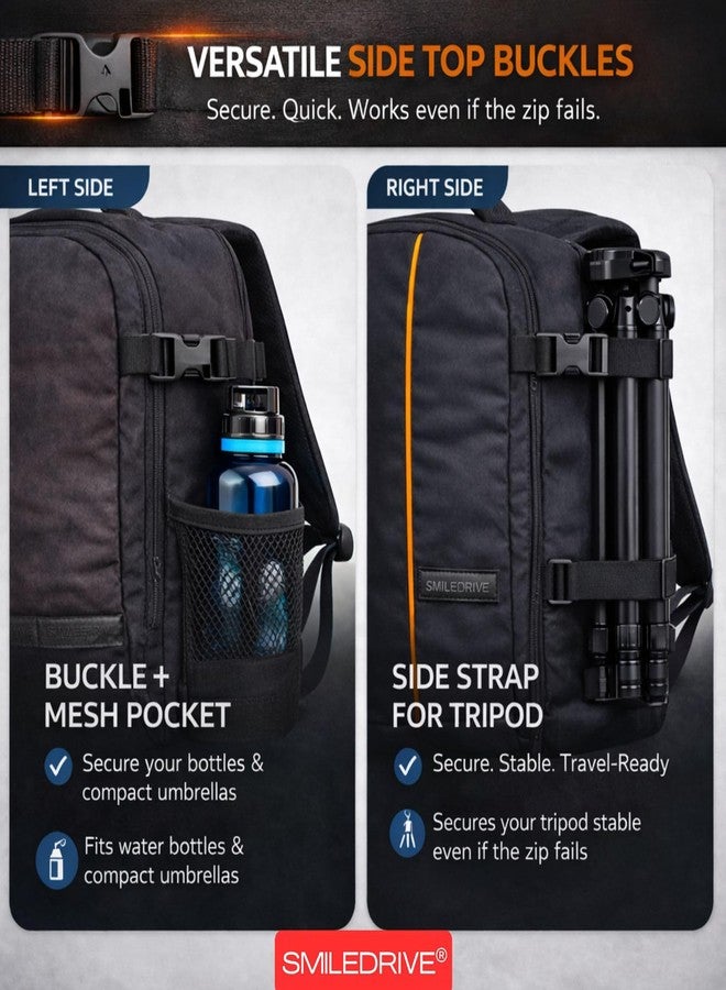SMILEDRIVE® Waterproof DSLR Camera & Laptop Backpack - Lightweight, Durable & Travel-Ready Gear Bag with Top-Side Buckles | Fits Most Common Camera Sizes | Custom Dividers | Rain Cover - Image 5