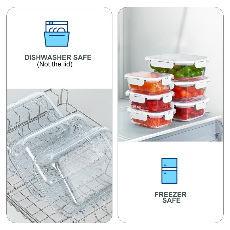 KOMUEE 10 Pack Glass Food Storage Containers, Meal Prep Containers with Lids, Airtight Glass Lunch Boxes, Freezer, Oven, and Microwave Safe, White - Image 3