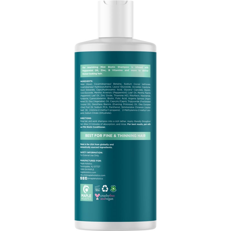 Maple Holistics Volumizing Biotin Shampoo for Thinning Hair - Thin Hair Shampoo with Peppermint Argan and Essential Oils for Hair Care - Vegan Sulfate Free Shampoo for Damaged Dry Hair Paraben and Cruelty Free (Mint) - Image 5