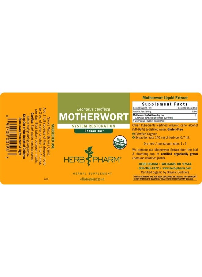 HERB PHARM Certified Organic Motherwort Liquid Extract for Endocrine System Support - 4 Ounce  - Image 2