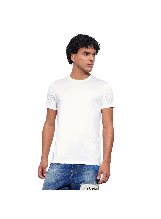بيينغ هيومان Mens White Round Neck Short Sleeve T-Shirt
