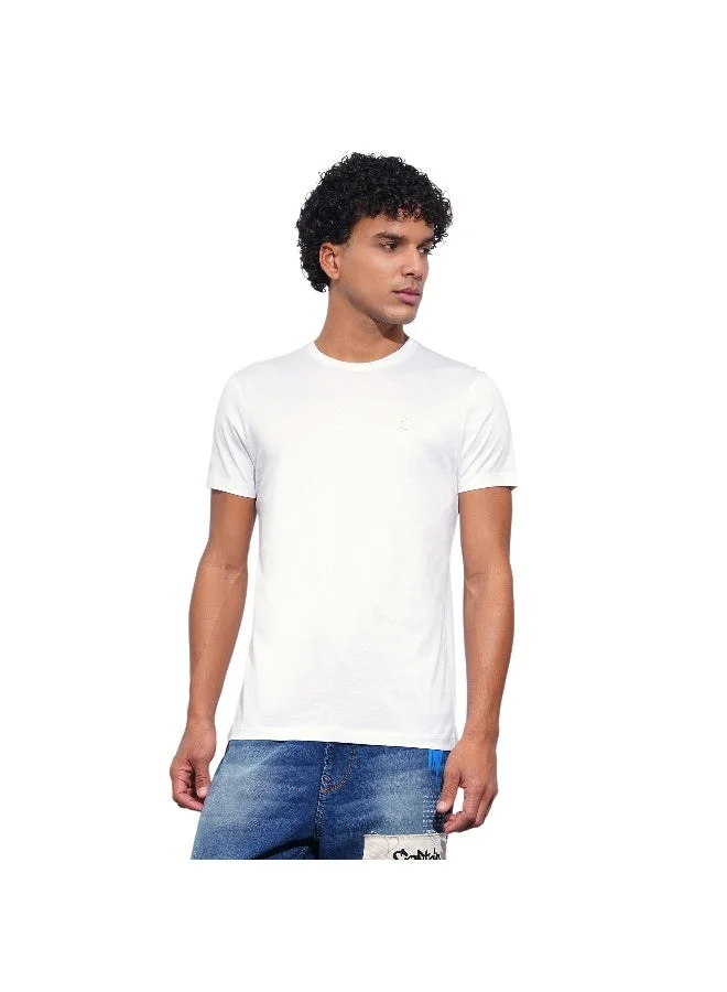 بيينغ هيومان Mens White Round Neck Short Sleeve T-Shirt