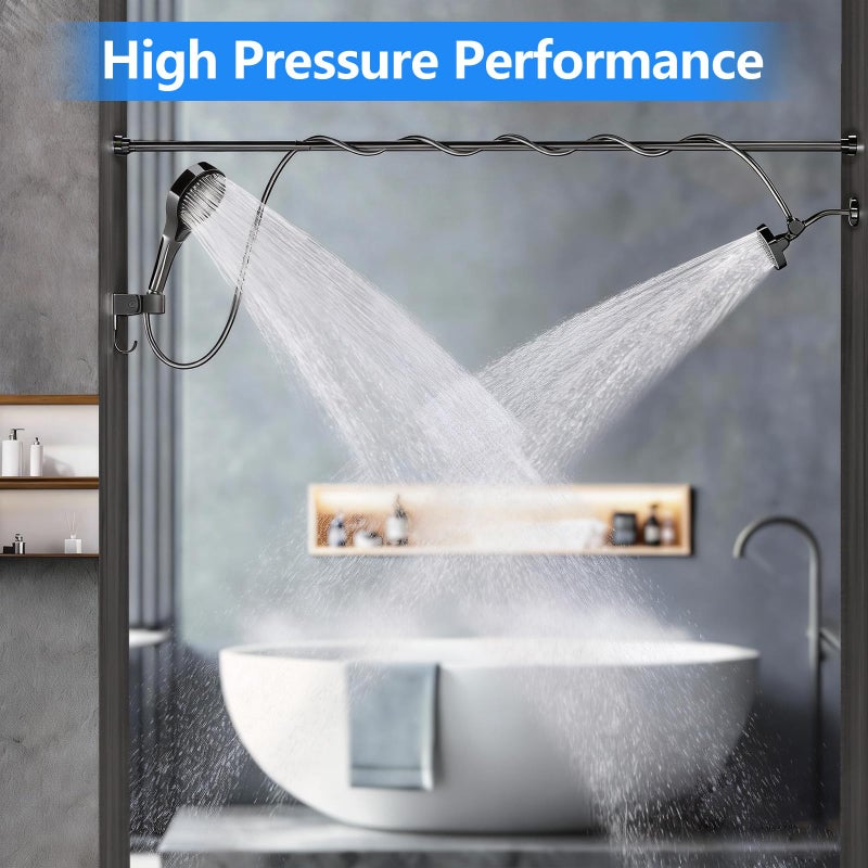 NTPN Dual Shower Head with Handheld for Couples: High Pressure Double Shower Heads for Two People - Adjustable Two Showerhead System with 3 Flow Settings Fits 2 Person Bathroom (Black) - Image 4