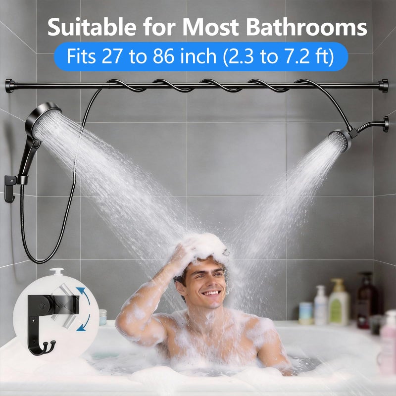 NTPN Dual Shower Head with Handheld for Couples: High Pressure Double Shower Heads for Two People - Adjustable Two Showerhead System with 3 Flow Settings Fits 2 Person Bathroom (Black) - Image 2