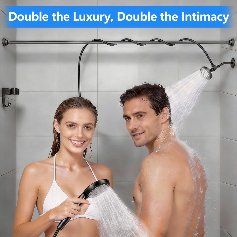 NTPN Dual Shower Head with Handheld for Couples: High Pressure Double Shower Heads for Two People - Adjustable Two Showerhead System with 3 Flow Settings Fits 2 Person Bathroom (Black) - Image 3