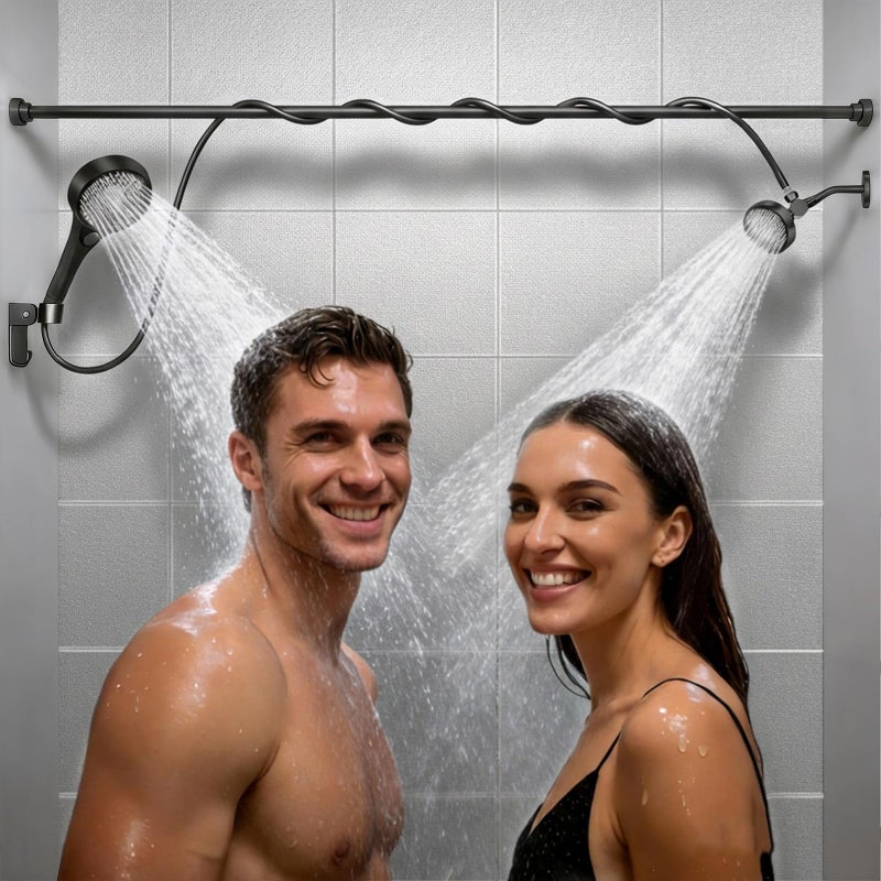 NTPN Dual Shower Head with Handheld for Couples: High Pressure Double Shower Heads for Two People - Adjustable Two Showerhead System with 3 Flow Settings Fits 2 Person Bathroom (Black) - Image 1