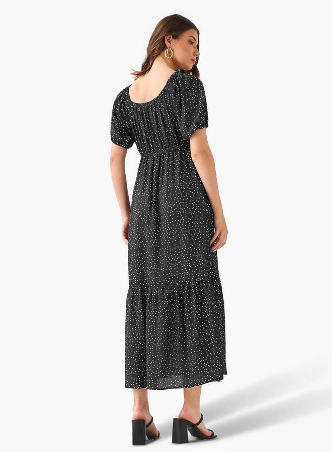 Splash FAV Polka Dot Print Off Shoulder Women Dress with Tie-Ups - Image 3