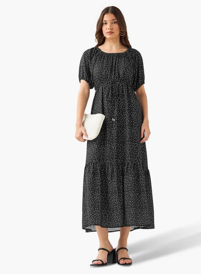 Splash FAV Polka Dot Print Off Shoulder Women Dress with Tie-Ups