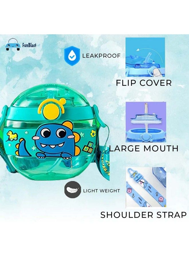 FunBlast Water Bottle For Kidscute Sipper Water Bottle With Straw For Toddlers Stylish Antileak Cap Lock Bottle For Kids School Water Bottle420 Ml (Green) - Image 5