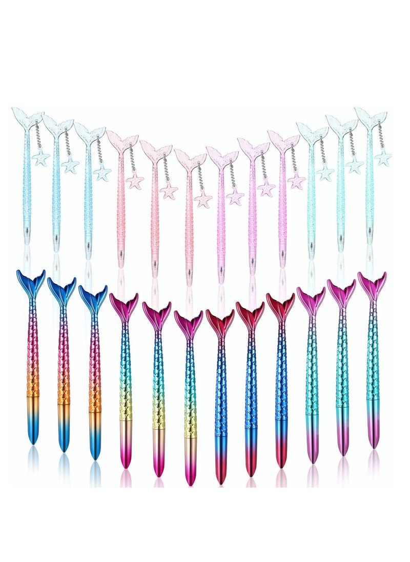 SYOSI 24 Pieces Mermaid Tail Gel Ink Pens for Child Mermaid Fish Ballpoint Pens for Mermaid Party Supplies Office School Supplies, 0.5 mm Black Gel Ink Pen (Multi Color, Bright Style)  - Image 1