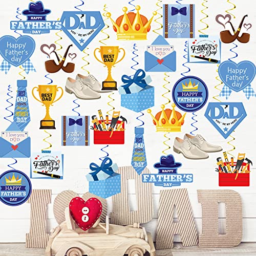 Funnlot Fathers Day Decorations 62PCS Hanging Swirls Fathers Day Decorations for Home Blue Gold Double Sided Happy Fathers Day Decorations Hanging Swirls for Fathers Day Decorations Decoracion - Image 1