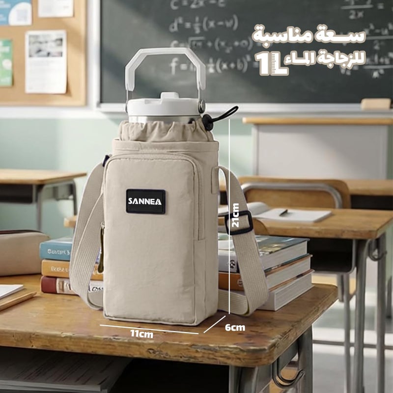 Insulated Food and Water Bottle Bag 1 L Thermal Carrier Waterproof Leakproof Tote for Hot and Cold Drinks and Meals Work School Picnic Travel BB-533 (Beige) - Image 2