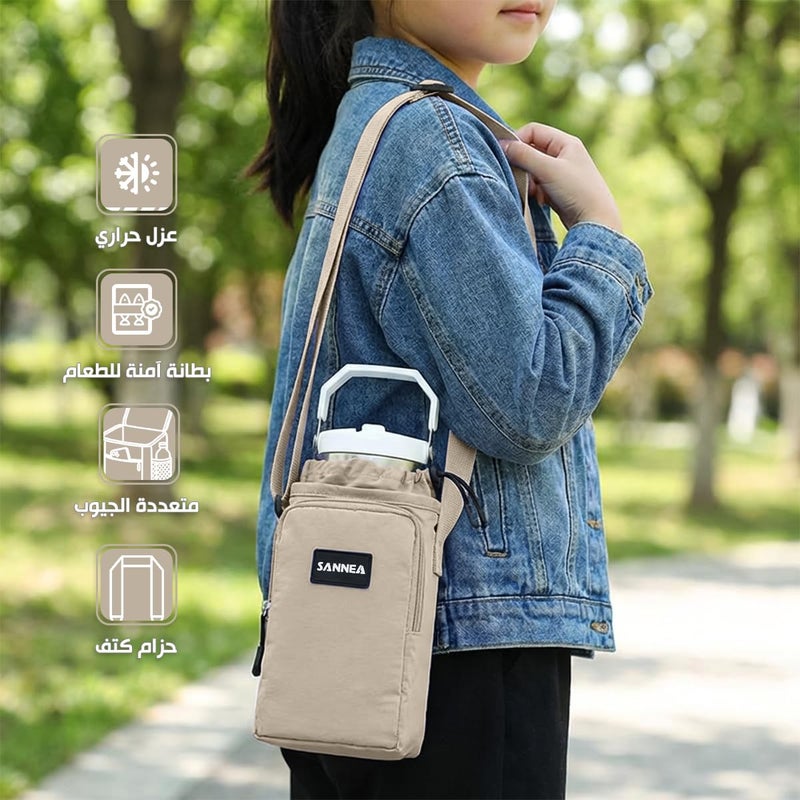 Insulated Food and Water Bottle Bag 1 L Thermal Carrier Waterproof Leakproof Tote for Hot and Cold Drinks and Meals Work School Picnic Travel BB-533 (Beige) - Image 3