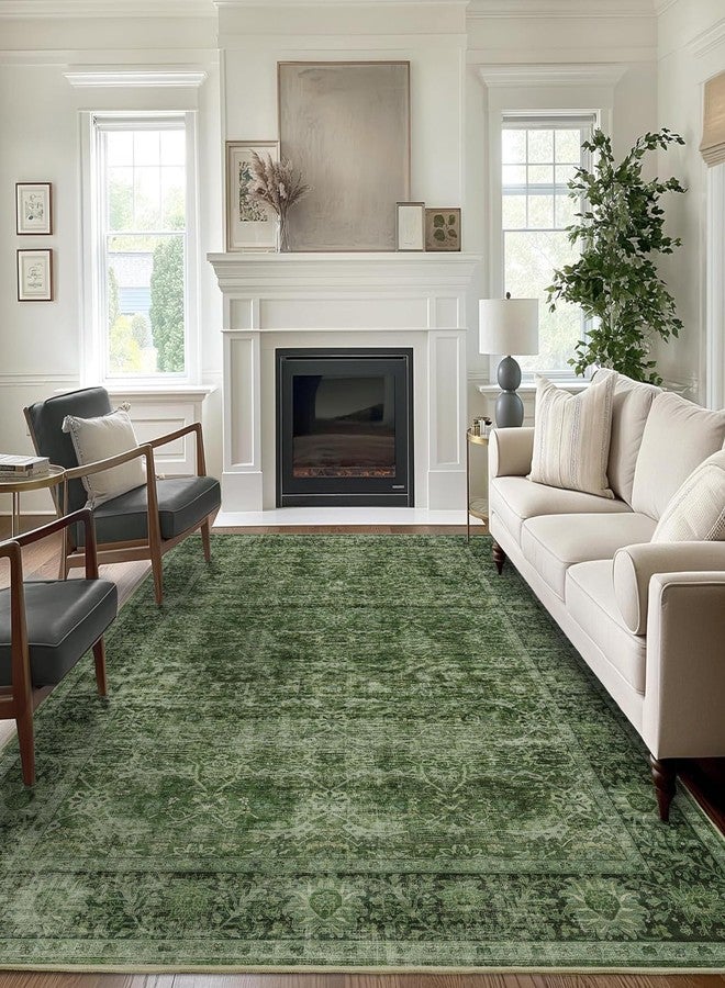 Zeeinx 6x9 Green Washable Rug for Living Room Large Vintage Distressed Bedroom Rug Low Pile Non-Slip Soft Boho Carpets for Bedroom Dining Room Home Office Indoor Nursery - Image 1