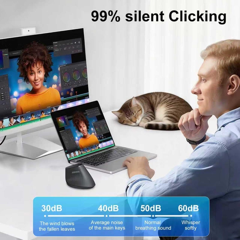 LOONASA Ergonomic Bluetooth Mouse, Wireless Rechargeable Vertical Mouse for Carpal Tunnel with USBC & BT 5.0/3.0 & 2.4G Connect, Silent, Easy to use, 6 Buttons for Laptop PC MacBook Desktop Computer - Image 3